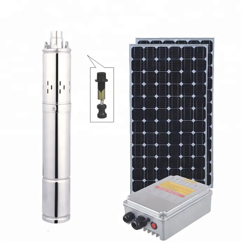 3inch 4inch DC Submersible 0.5 hp 1 hp 2 hp Deep Well Solar Powered Water Pump With External Controller Stainless Steel Solar Water Pump for Irrigation